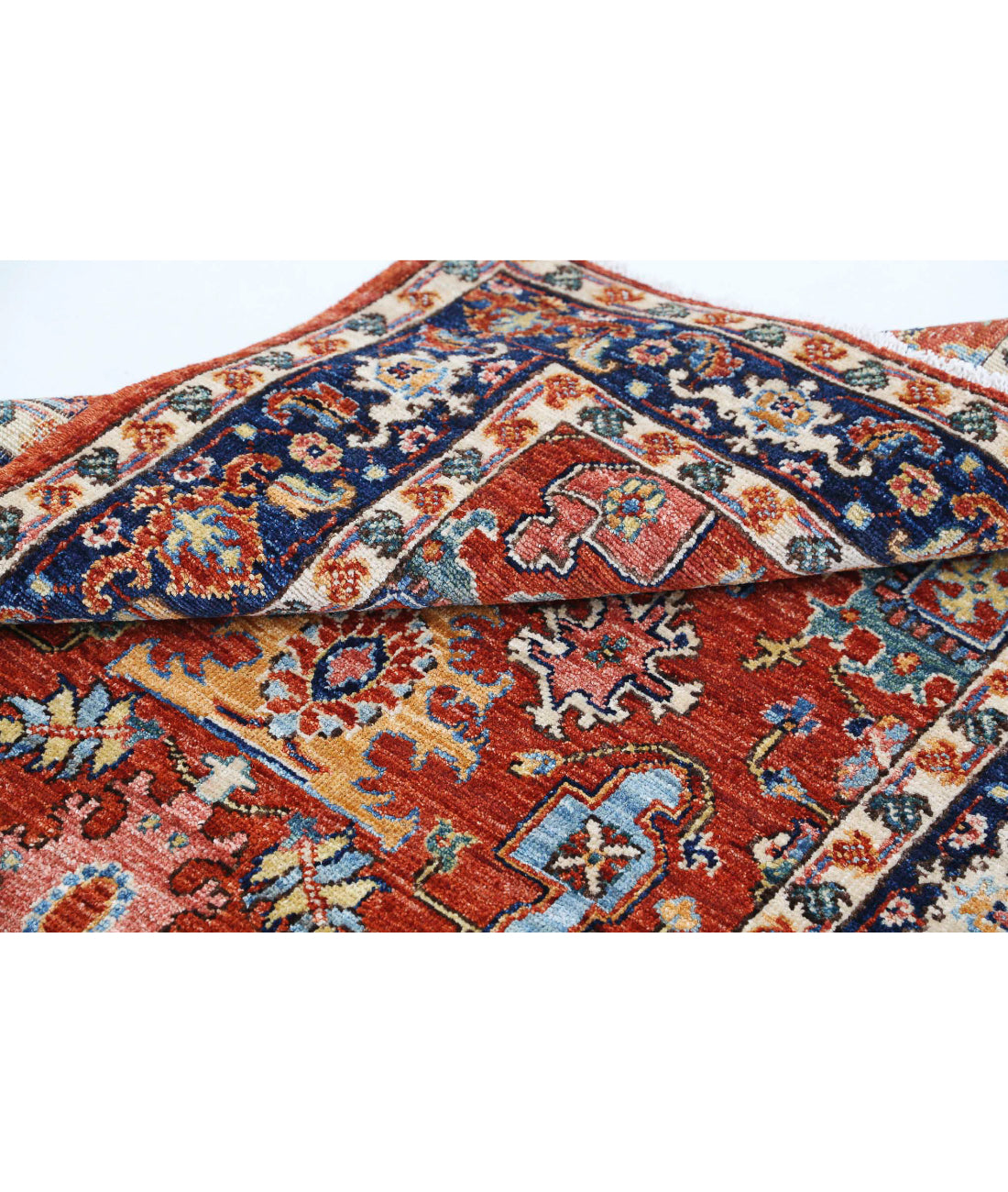 Hand Knotted Nomadic Caucasian Humna Wool Rug - 3'2'' x 4'10'' 3'2'' x 4'10'' (95 X 145) / Rust / Blue