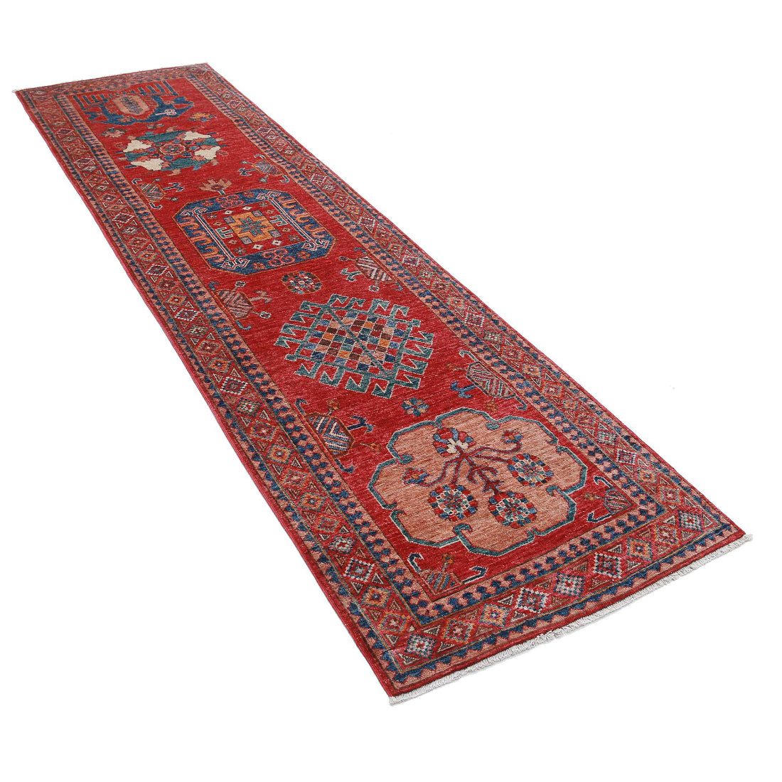 Alfombra de lana Humna caucásica nómada anudada a mano - 2'8'' x 9'11''