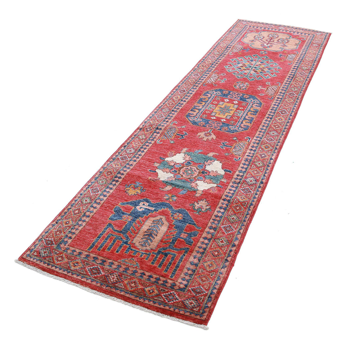 Alfombra de lana Humna caucásica nómada anudada a mano - 2'8'' x 9'11''