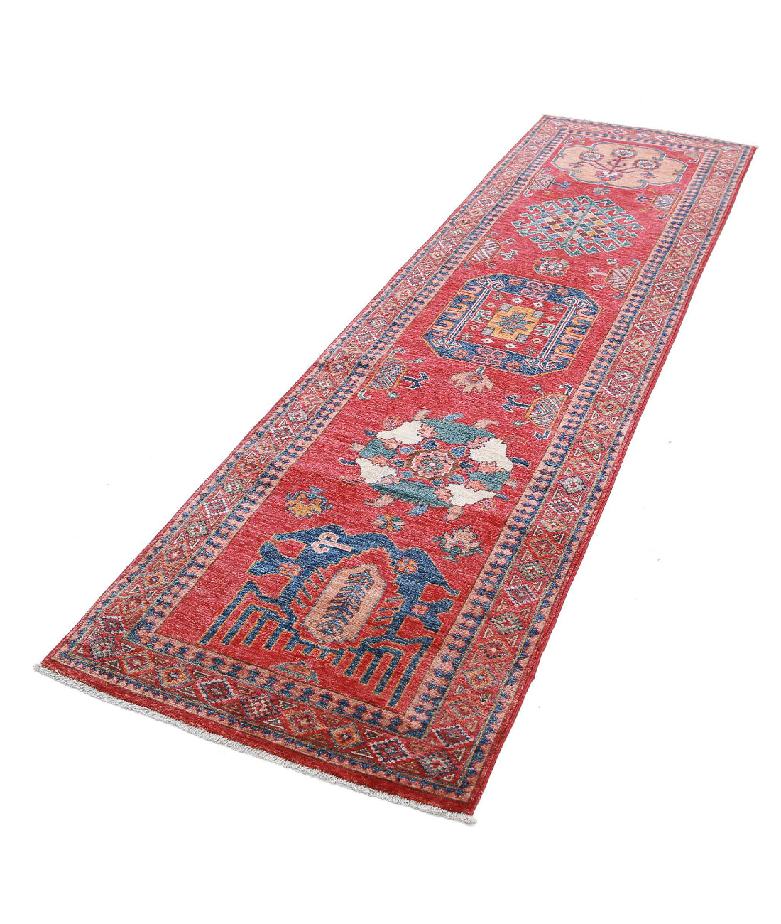 Alfombra de lana Humna caucásica nómada anudada a mano - 2'8'' x 9'11''