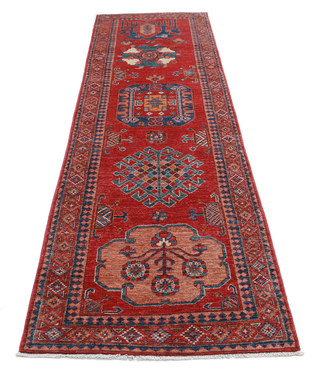 Alfombra de lana Humna caucásica nómada anudada a mano - 2'8'' x 9'11''