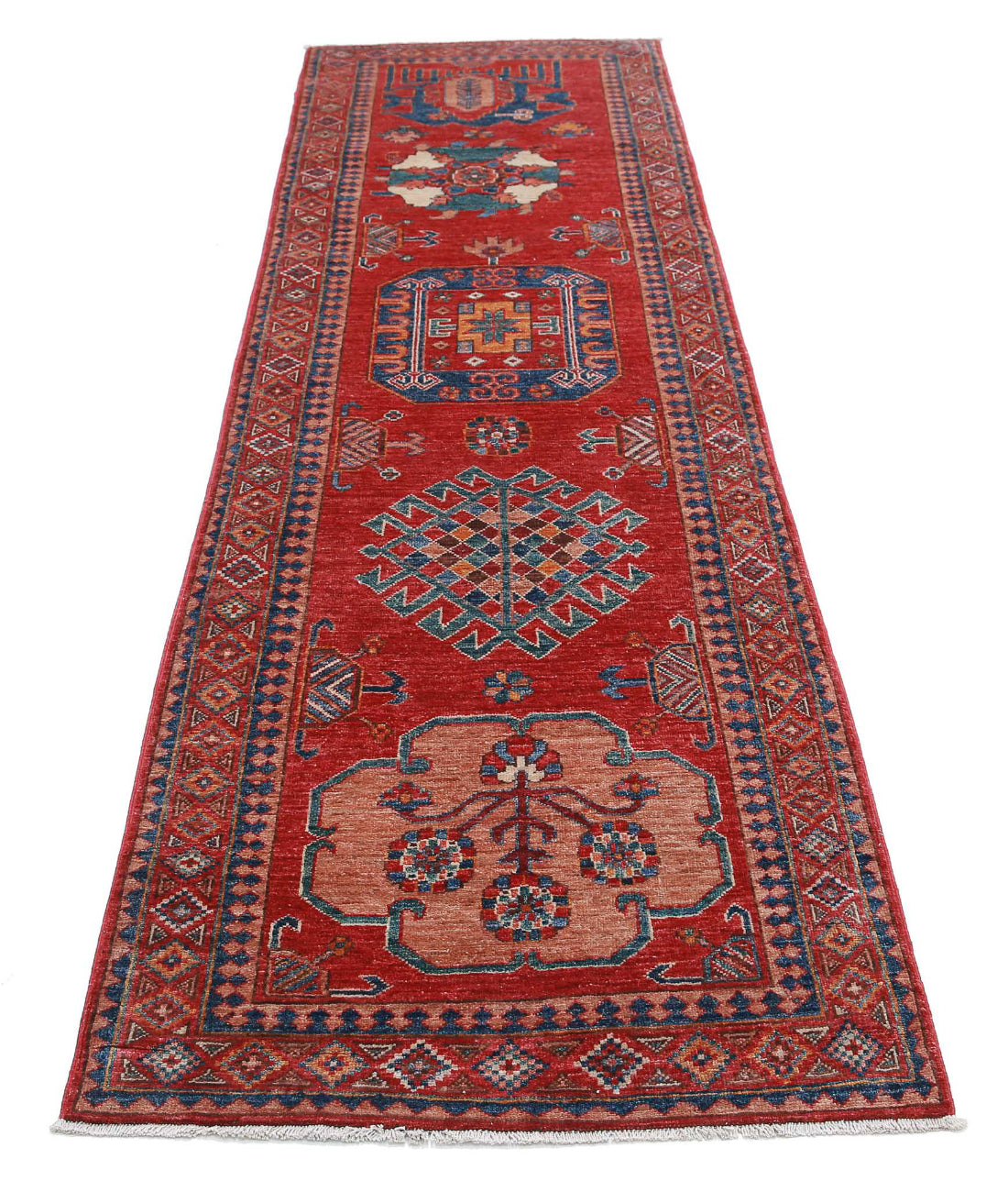 Hand Knotted Nomadic Caucasian Humna Wool Rug - 2'8'' x 9'11'' 2'8'' x 9'11'' (80 X 298) / Red / Taupe