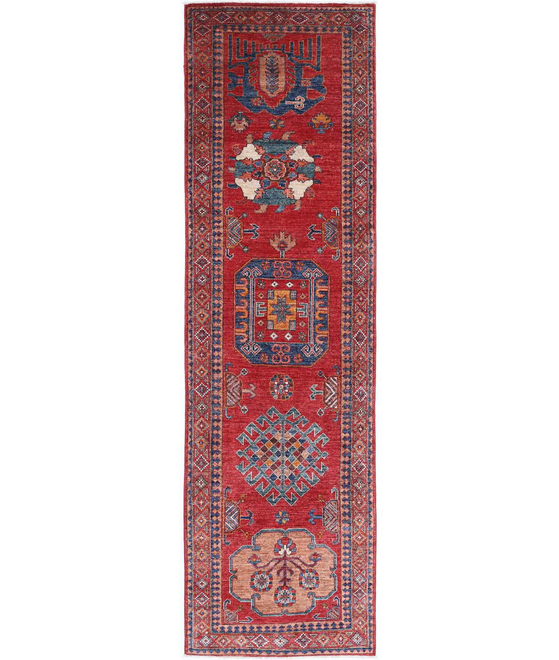 Alfombra de lana Humna caucásica nómada anudada a mano - 2'8'' x 9'11''