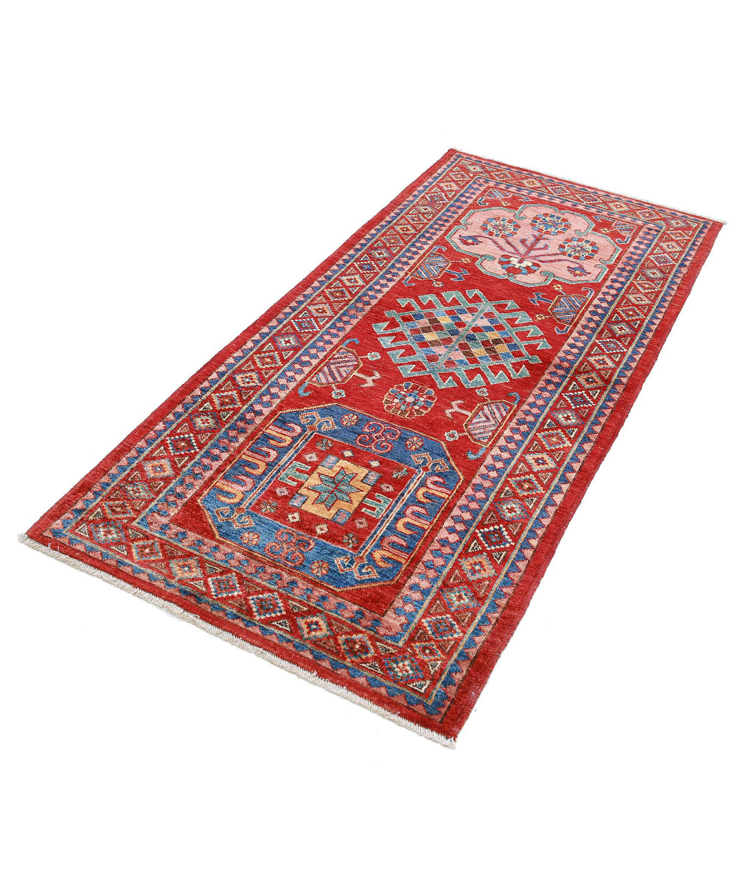 Hand Knotted Nomadic Caucasian Humna Wool Rug - 2'10'' x 5'10'' 2'10'' x 5'10'' (85 X 175) / Red / Blue
