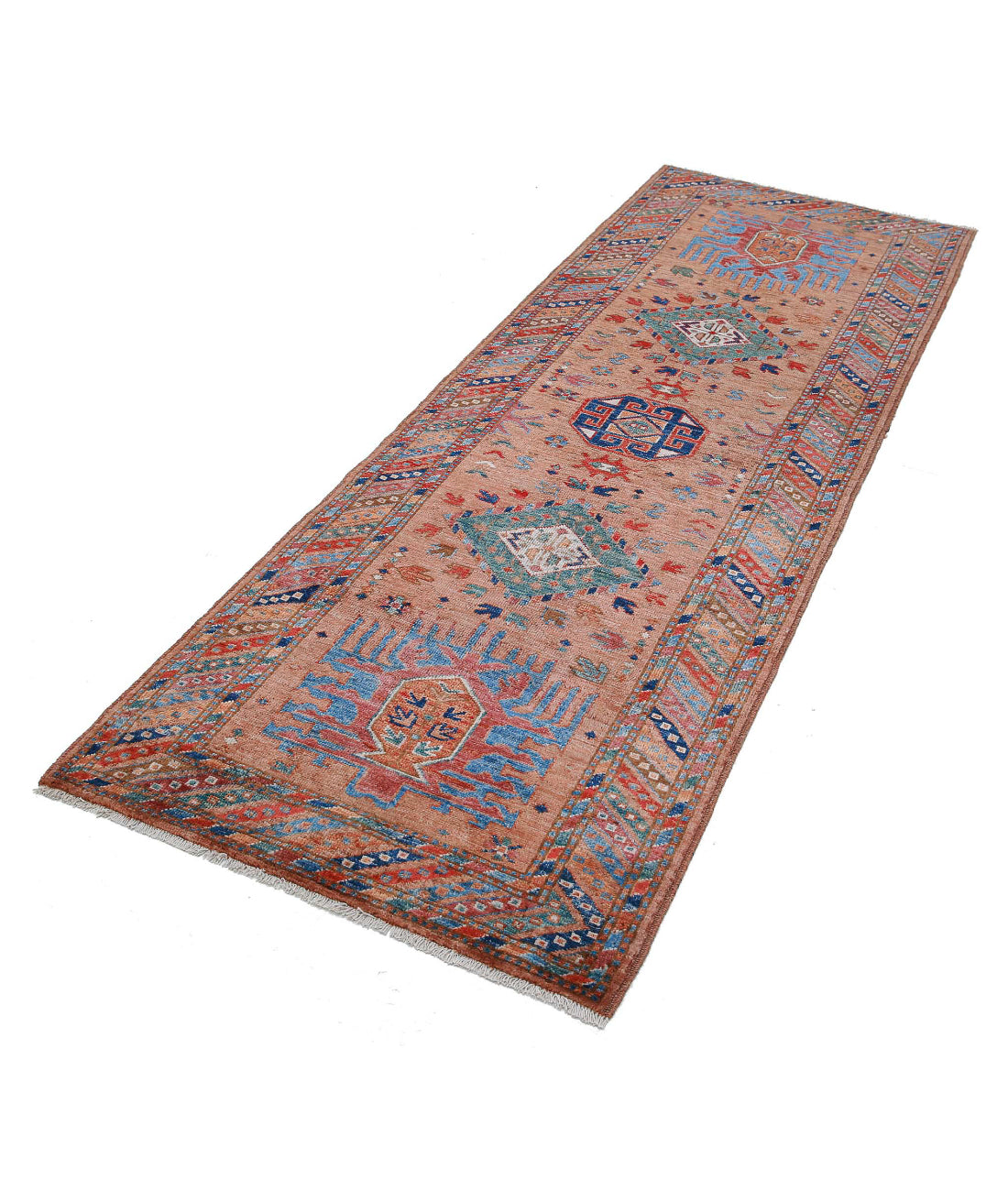 Hand Knotted Nomadic Caucasian Humna Wool Rug - 2'9'' x 8'0'' 2'9'' x 8'0'' (83 X 240) / Taupe / Multi