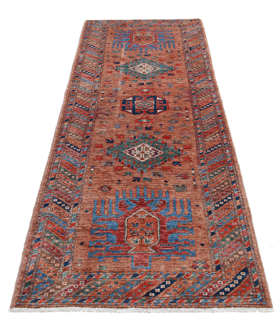 Hand Knotted Nomadic Caucasian Humna Wool Rug - 2'9'' x 8'0'' 2'9'' x 8'0'' (83 X 240) / Taupe / Multi