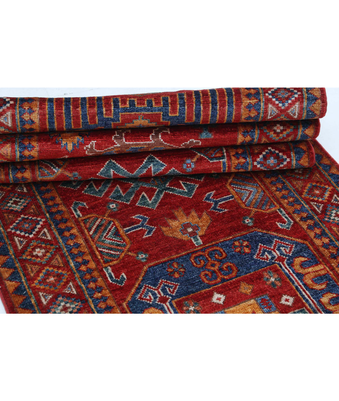 Hand Knotted Nomadic Caucasian Humna Wool Rug - 2'9'' x 8'1'' 2'9'' x 8'1'' (83 X 243) / Red / Blue
