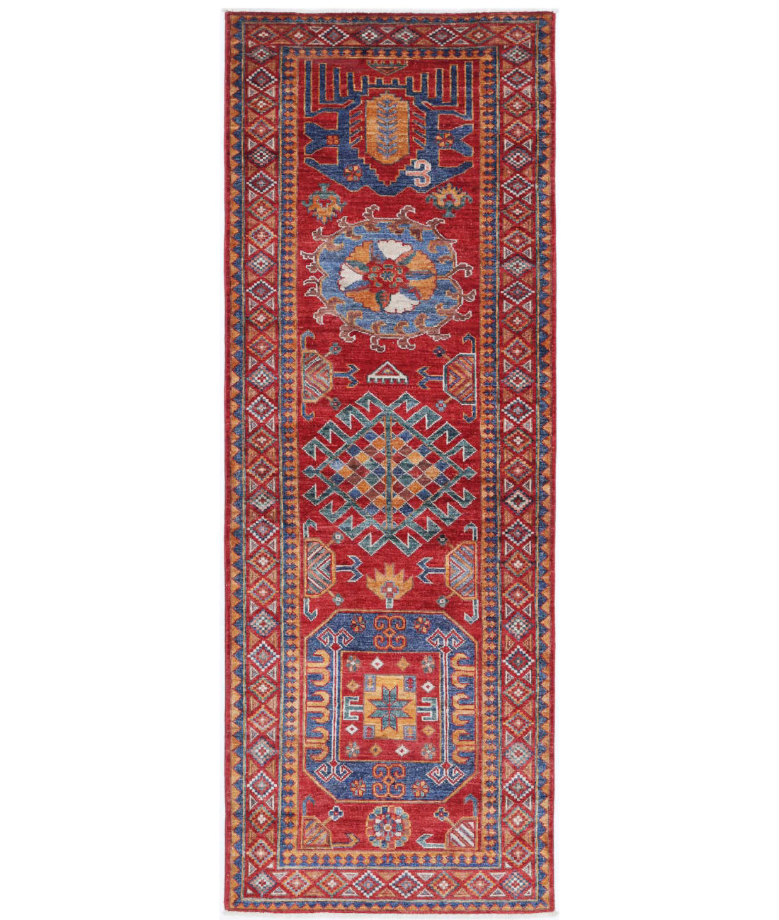 Hand Knotted Nomadic Caucasian Humna Wool Rug - 2&#39;9&#39;&#39; x 8&#39;1&#39;&#39;