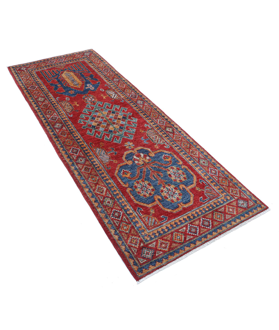Hand Knotted Nomadic Caucasian Humna Wool Rug - 2'10'' x 7'5'' 2'10'' x 7'5'' (85 X 223) / Red / Gold