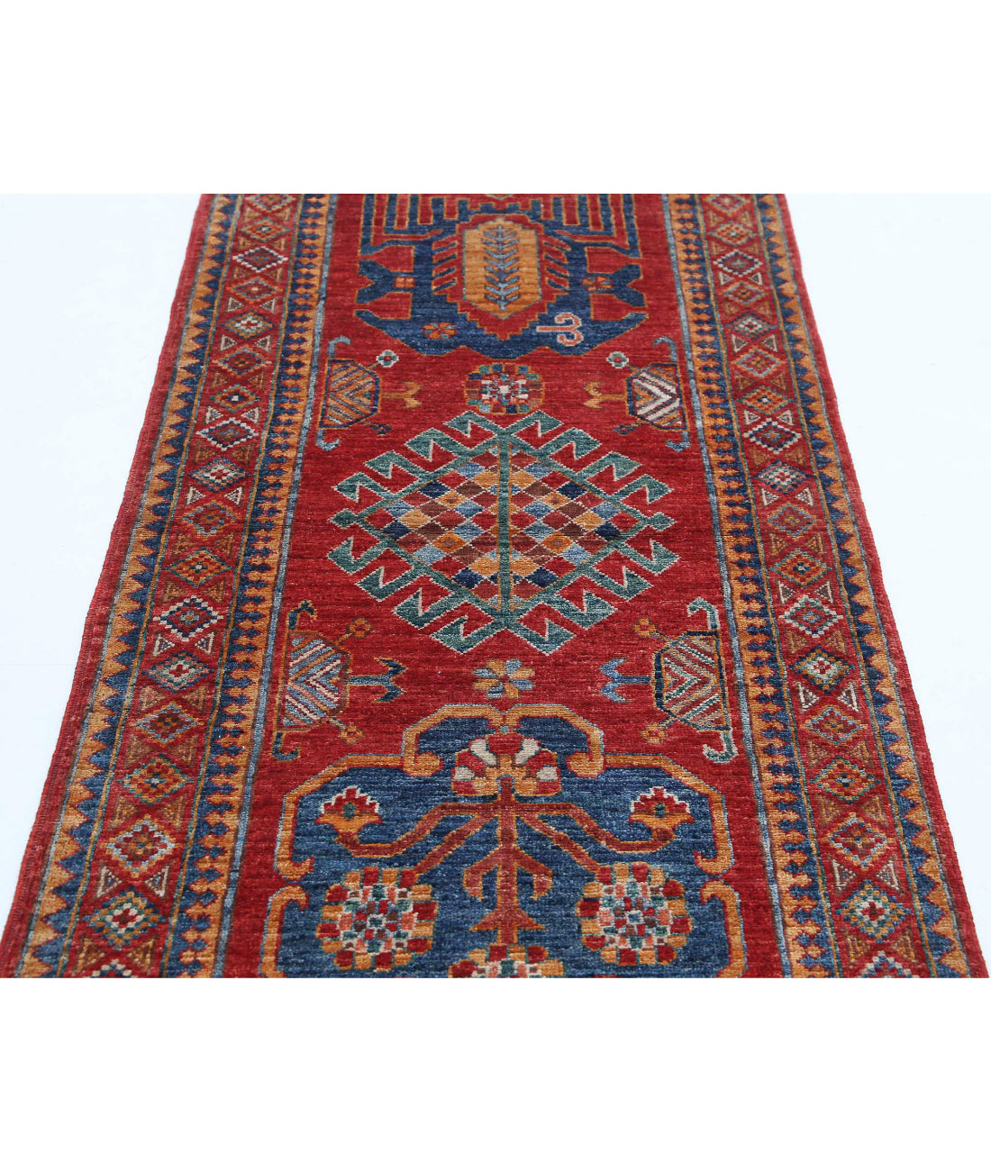 Hand Knotted Nomadic Caucasian Humna Wool Rug - 2'10'' x 7'5'' 2'10'' x 7'5'' (85 X 223) / Red / Gold