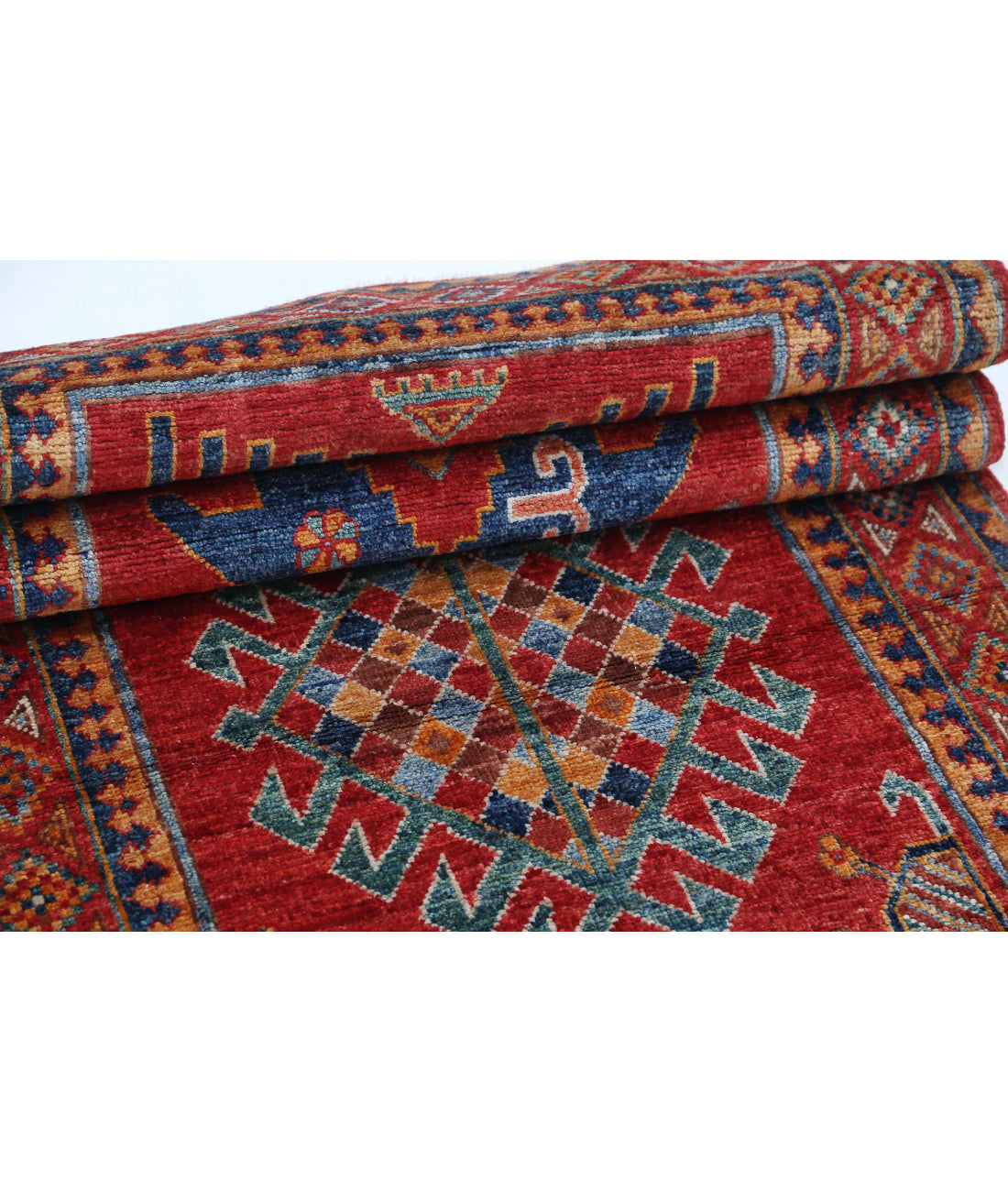 Hand Knotted Nomadic Caucasian Humna Wool Rug - 2'10'' x 7'5'' 2'10'' x 7'5'' (85 X 223) / Red / Gold