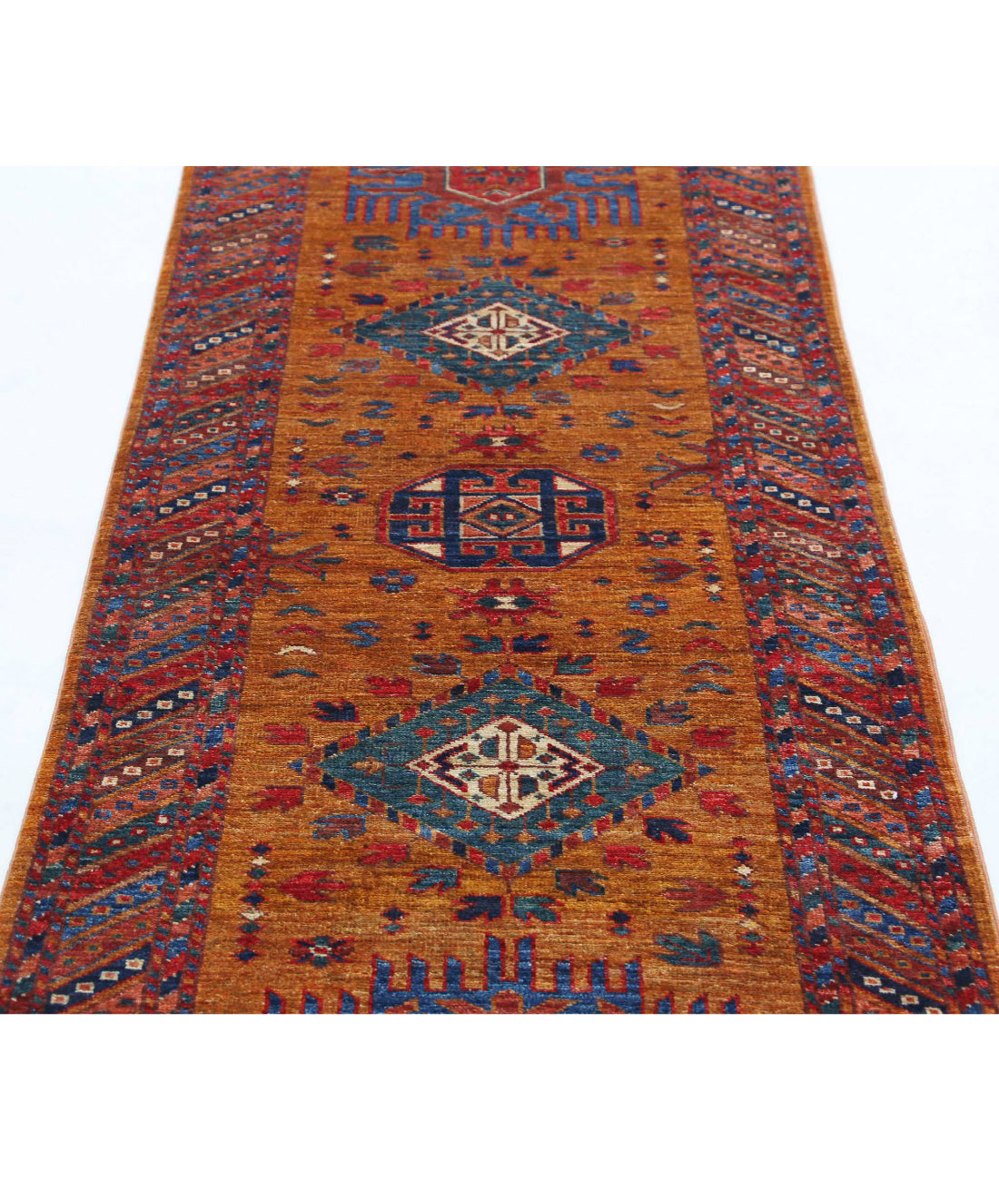 Hand Knotted Nomadic Caucasian Humna Wool Rug - 2'8'' x 7'7'' 2'8'' x 7'7'' (80 X 228) / Gold / Multi