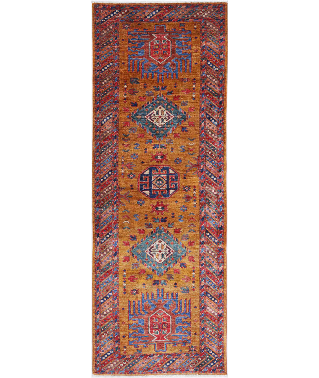 Hand Knotted Nomadic Caucasian Humna Wool Rug - 2'8'' x 7'7''
