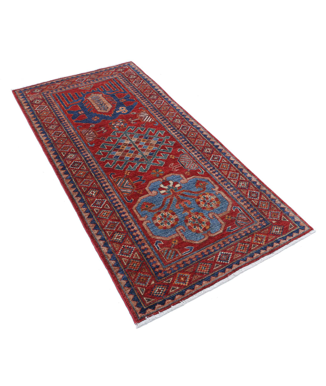 Alfombra de lana Humna caucásica nómada anudada a mano - 2'11'' x 5'9''