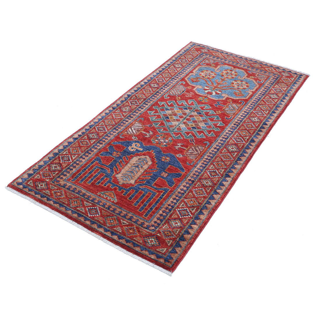 Alfombra de lana Humna caucásica nómada anudada a mano - 2'11'' x 5'9''