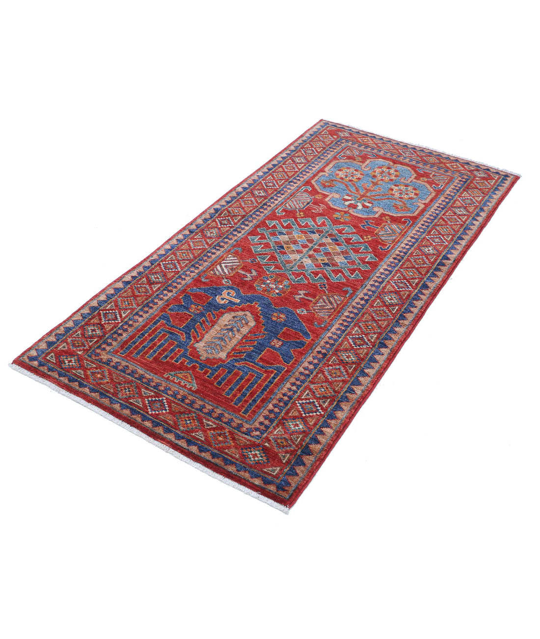Alfombra de lana Humna caucásica nómada anudada a mano - 2'11'' x 5'9''