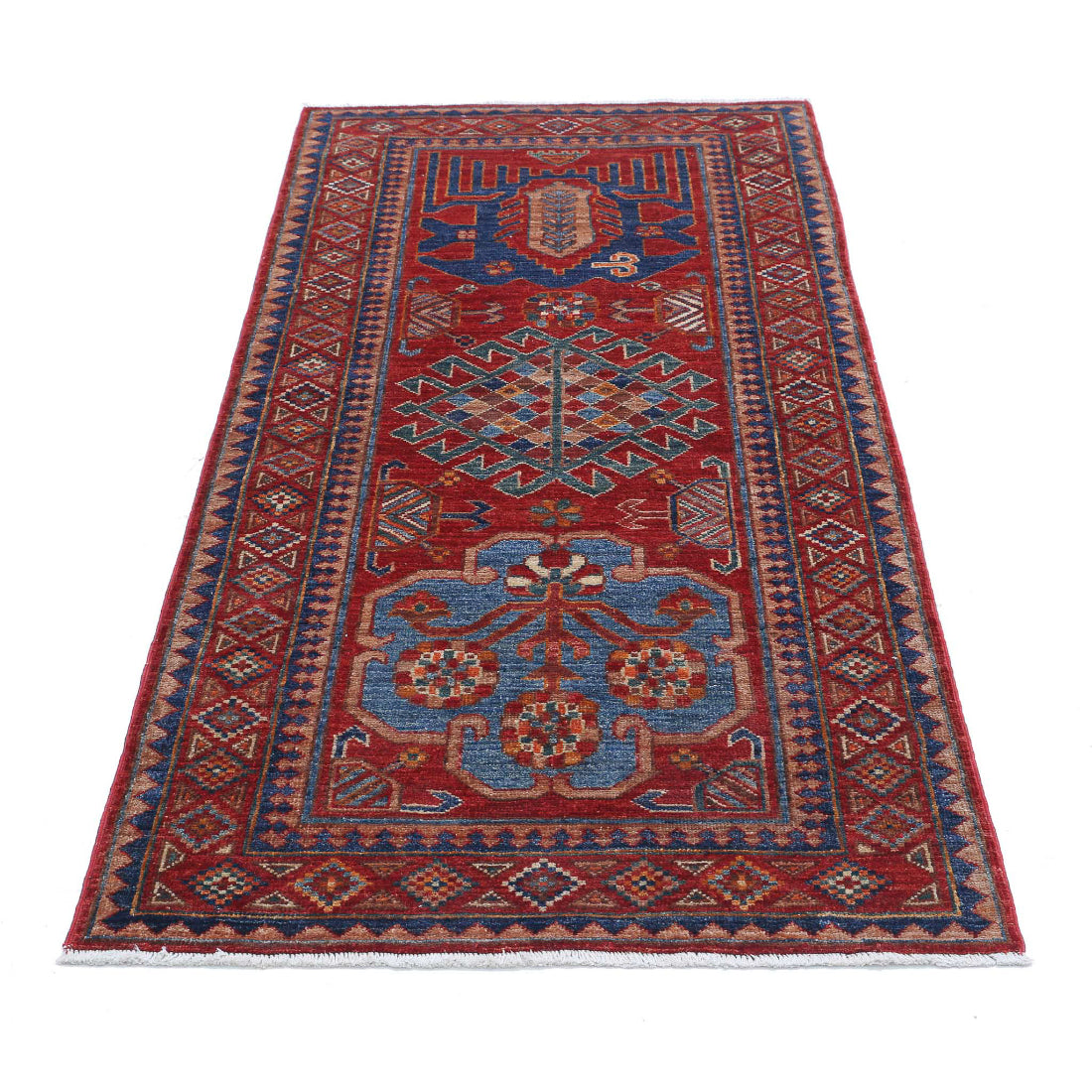 Alfombra de lana Humna caucásica nómada anudada a mano - 2'11'' x 5'9''