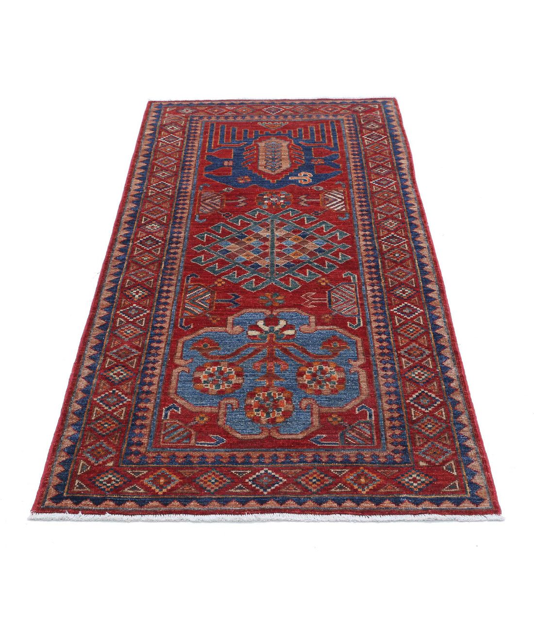 Alfombra de lana Humna caucásica nómada anudada a mano - 2'11'' x 5'9''