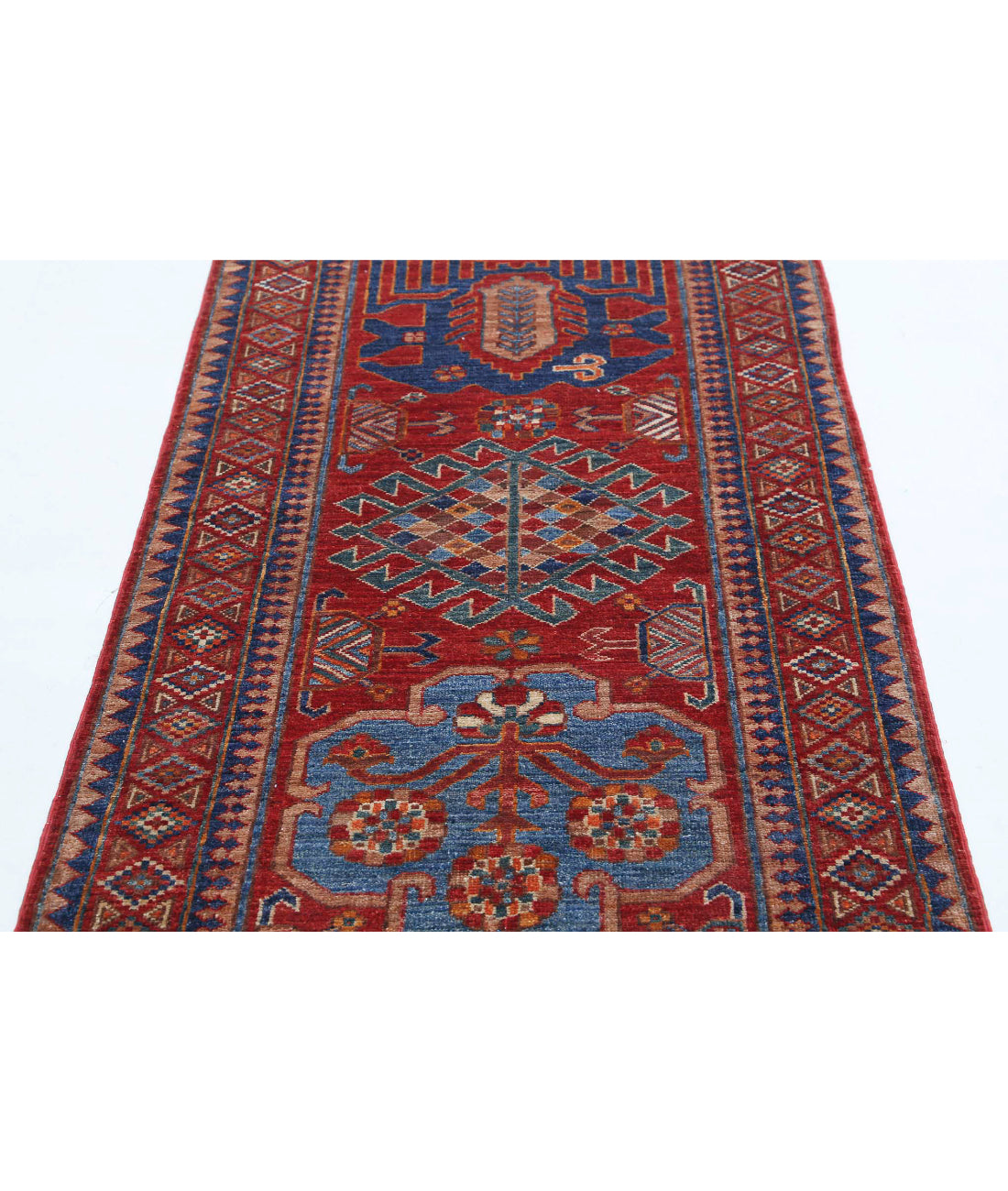 Hand Knotted Nomadic Caucasian Humna Wool Rug - 2'11'' x 5'9'' 2'11'' x 5'9'' (88 X 173) / Red / Taupe