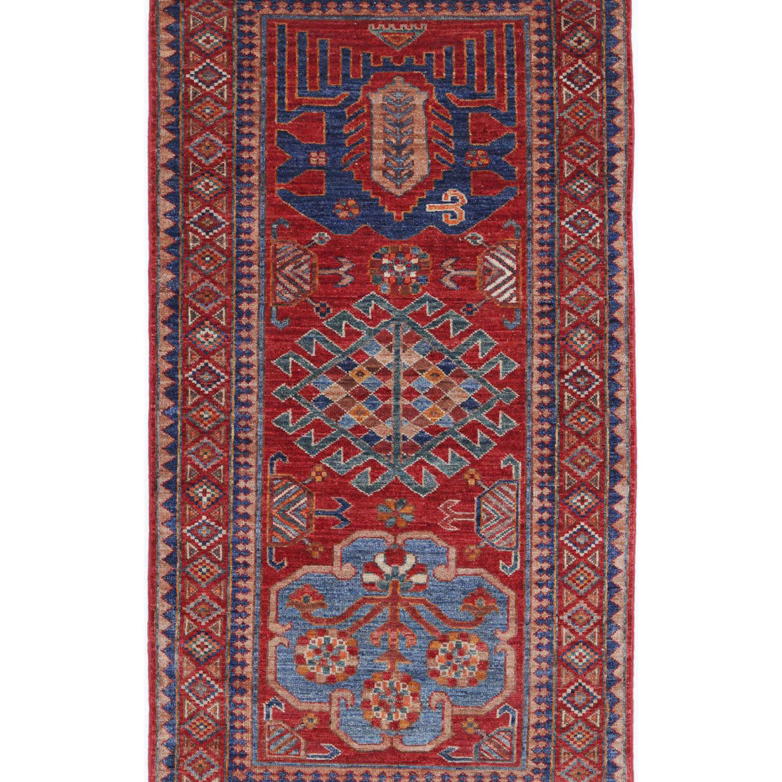 Alfombra de lana Humna caucásica nómada anudada a mano - 2'11'' x 5'9''