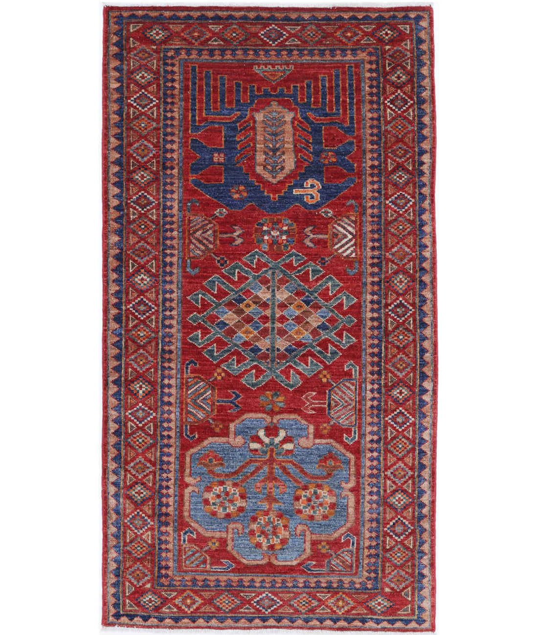 Alfombra de lana Humna caucásica nómada anudada a mano - 2'11'' x 5'9''
