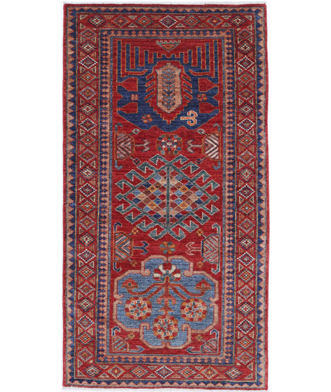 Hand Knotted Nomadic Caucasian Humna Wool Rug - 2&#39;11&#39;&#39; x 5&#39;9&#39;&#39; 2&#39;11&#39;&#39; x 5&#39;9&#39;&#39; (88 X 173) / Red / Taupe