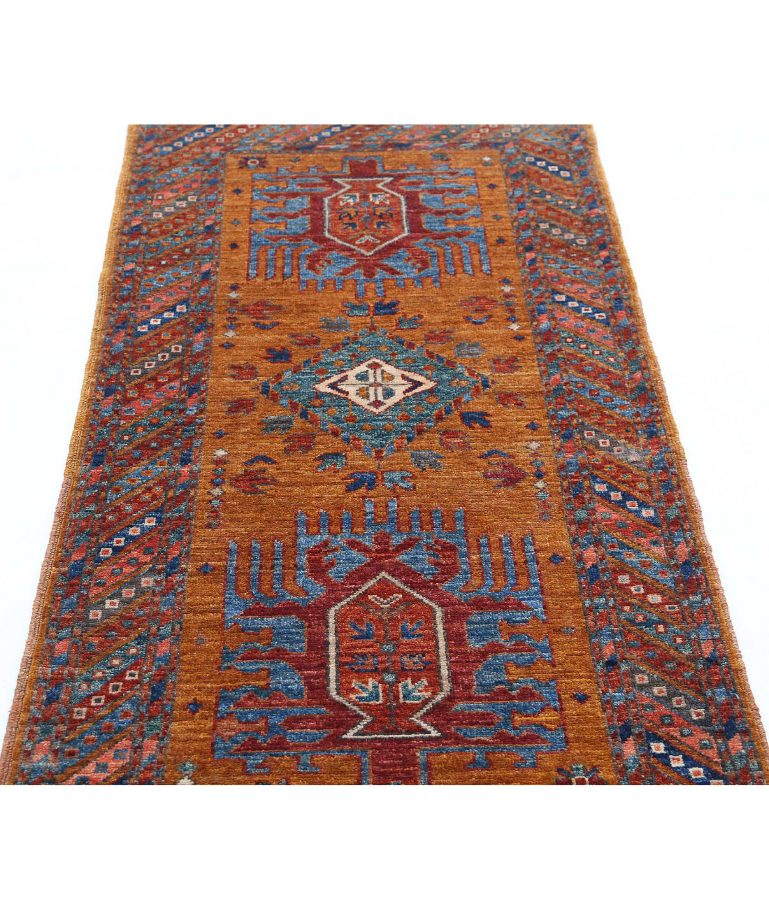 Hand Knotted Nomadic Caucasian Humna Wool Rug - 2'7'' x 5'10'' 2'7'' x 5'10'' (78 X 175) / Gold / Multi