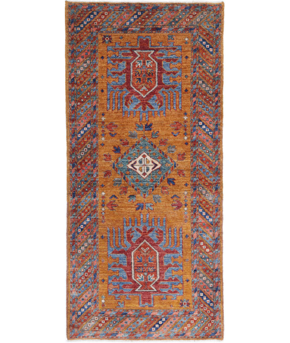 Hand Knotted Nomadic Caucasian Humna Wool Rug - 2'7'' x 5'10''