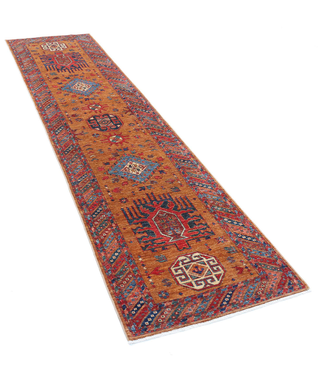 Hand Knotted Nomadic Caucasian Humna Wool Rug - 2'8'' x 9'6'' 2'8'' x 9'6'' (80 X 285) / Gold / Multi