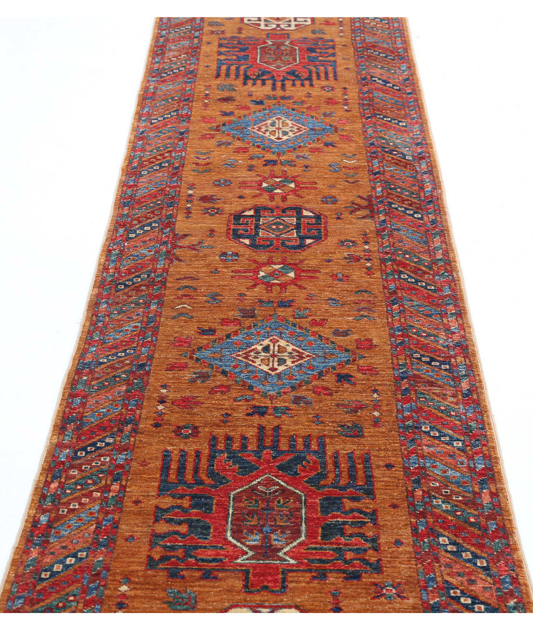 Hand Knotted Nomadic Caucasian Humna Wool Rug - 2'8'' x 9'6'' 2'8'' x 9'6'' (80 X 285) / Gold / Multi
