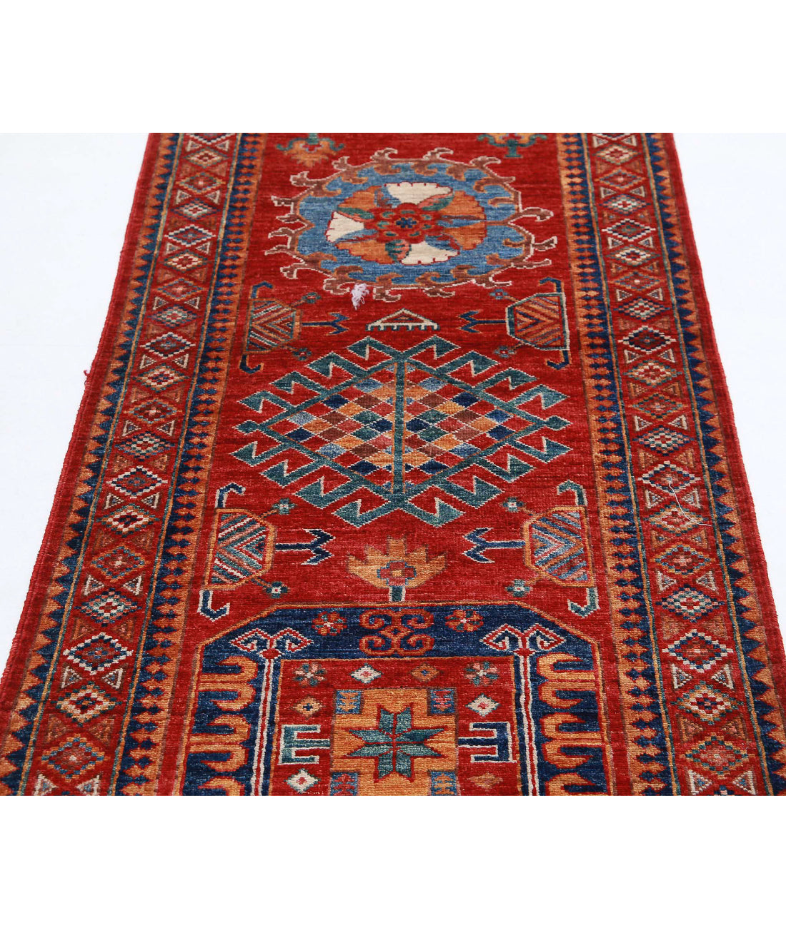 Hand Knotted Nomadic Caucasian Humna Wool Rug - 2'9'' x 7'11'' 2'9'' x 7'11'' (83 X 238) / Red / Gold