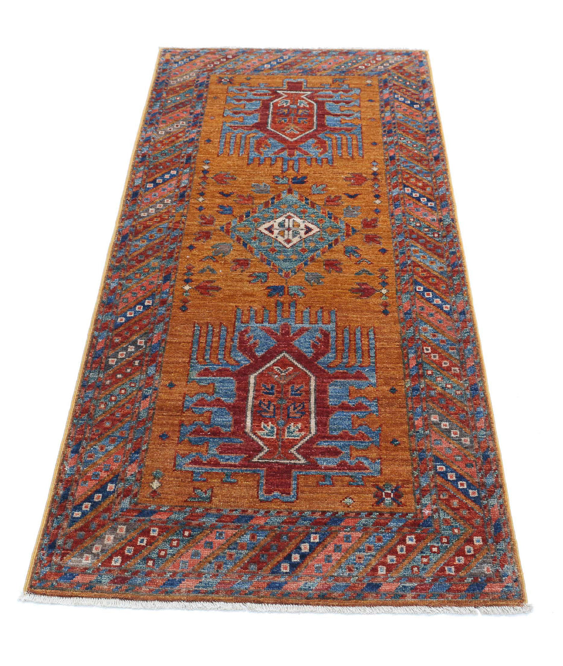 Hand Knotted Nomadic Caucasian Humna Wool Rug - 2'8'' x 5'9'' 2'8'' x 5'9'' (80 X 173) / Gold / Multi