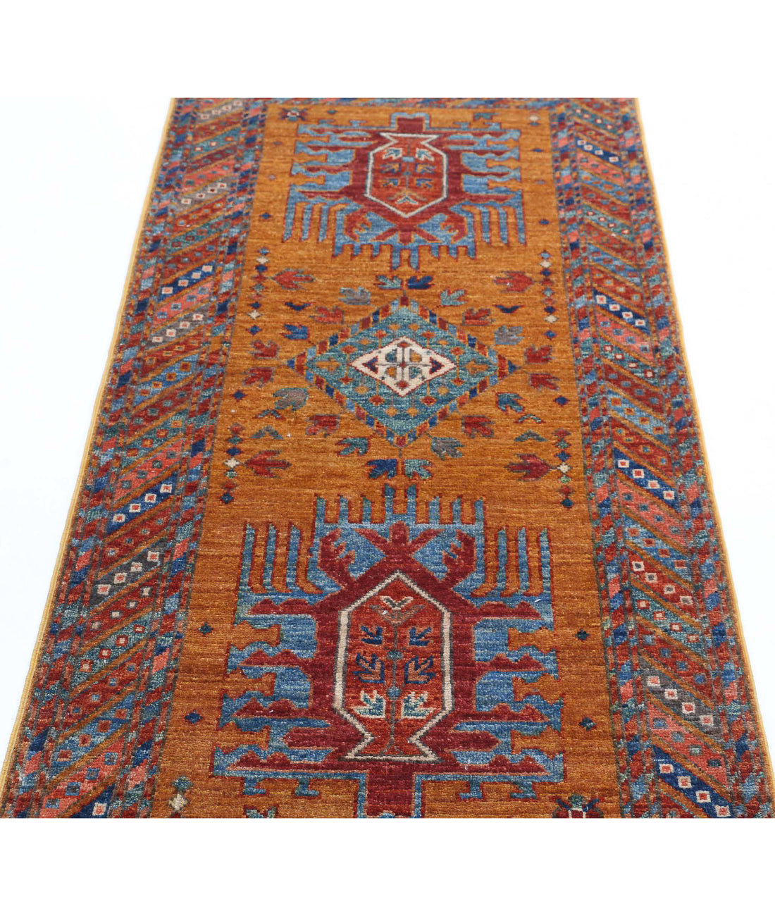 Hand Knotted Nomadic Caucasian Humna Wool Rug - 2'8'' x 5'9'' 2'8'' x 5'9'' (80 X 173) / Gold / Multi