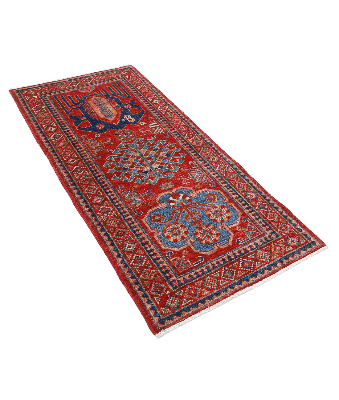Hand Knotted Nomadic Caucasian Humna Wool Rug - 2'9'' x 5'10'' 2'9'' x 5'10'' (83 X 175) / Red / Taupe