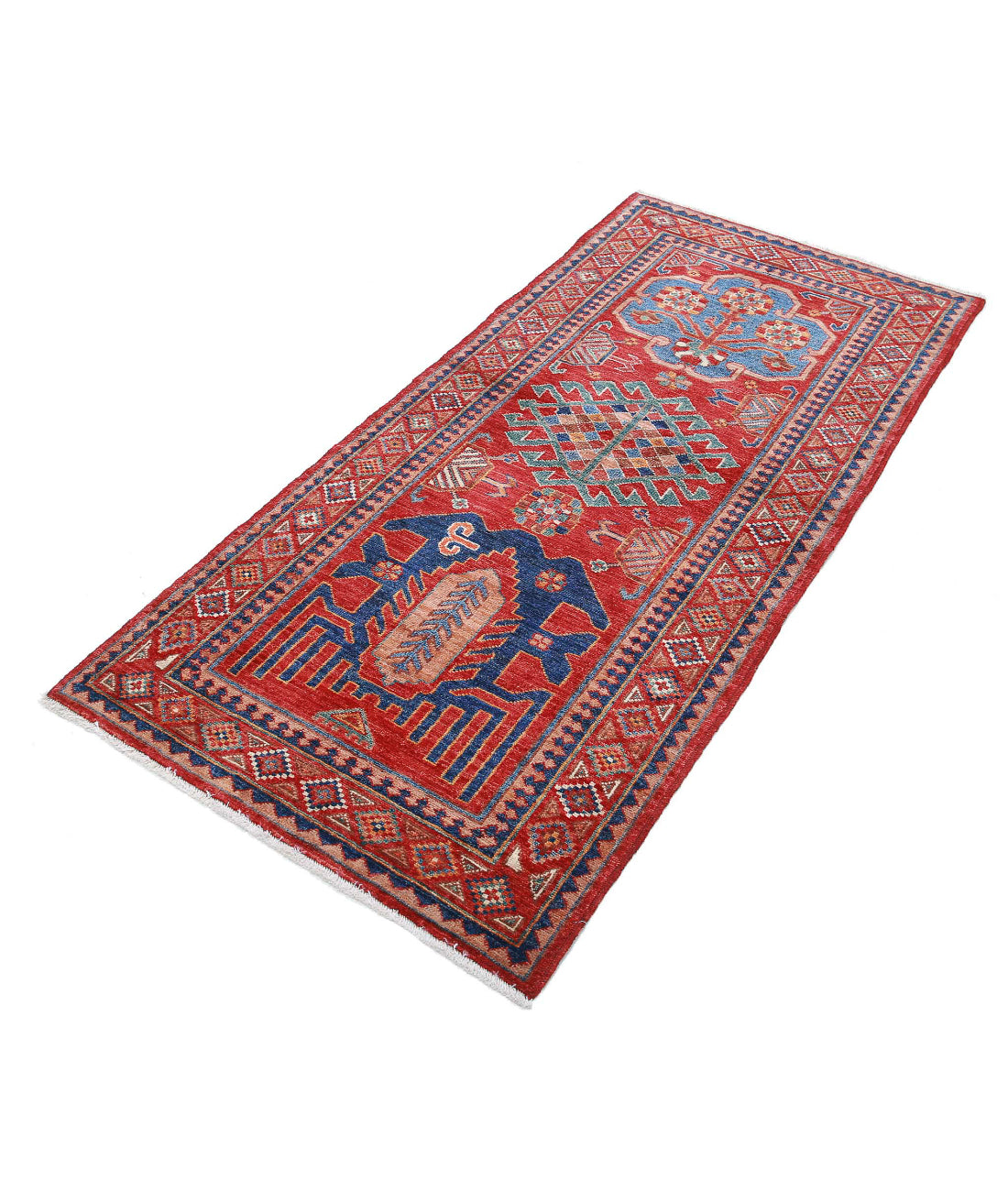 Hand Knotted Nomadic Caucasian Humna Wool Rug - 2'9'' x 5'10'' 2'9'' x 5'10'' (83 X 175) / Red / Taupe
