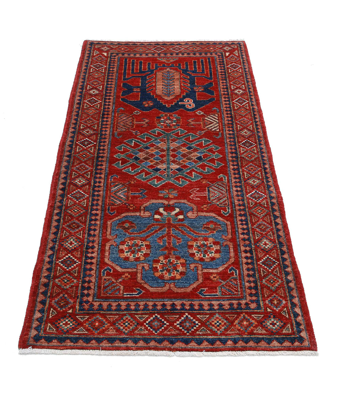 Hand Knotted Nomadic Caucasian Humna Wool Rug - 2'9'' x 5'10'' 2'9'' x 5'10'' (83 X 175) / Red / Taupe