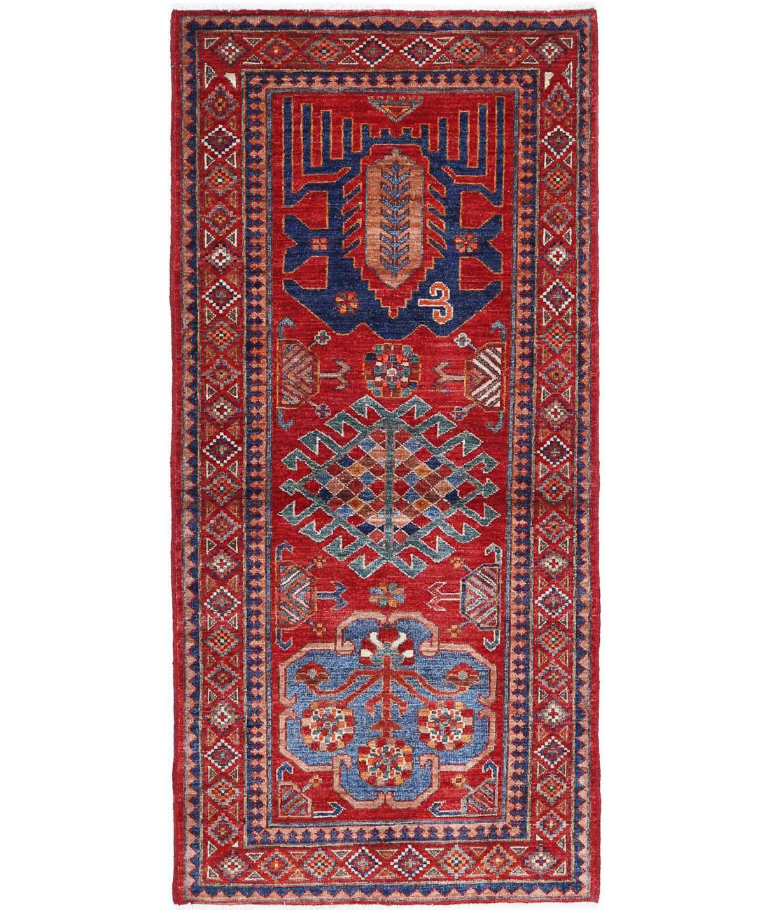 Hand Knotted Nomadic Caucasian Humna Wool Rug - 2'9'' x 5'10'' 2'9'' x 5'10'' (83 X 175) / Red / Taupe