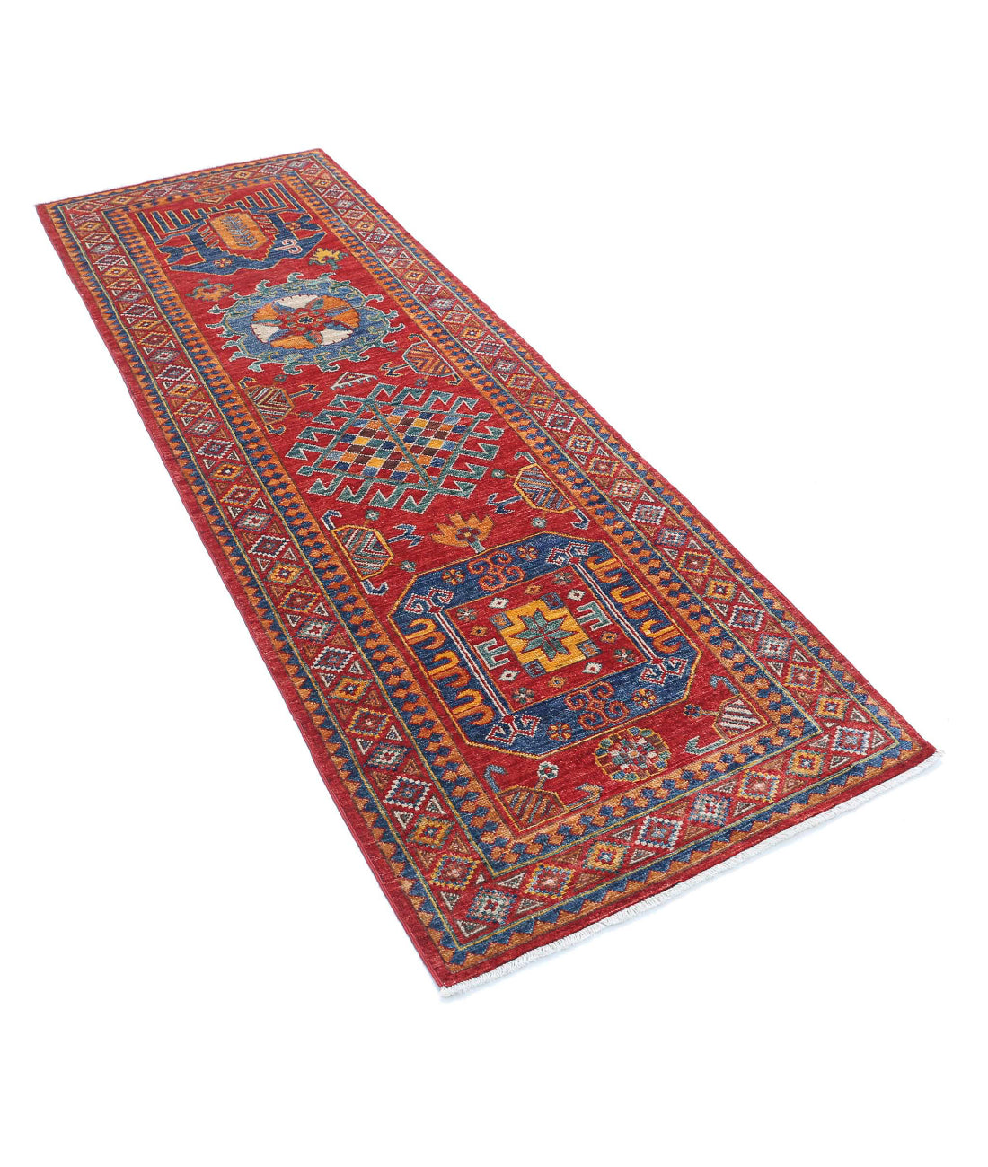 Hand Knotted Nomadic Caucasian Humna Wool Rug - 2'8'' x 7'10'' 2'8'' x 7'10'' (80 X 235) / Red / Gold