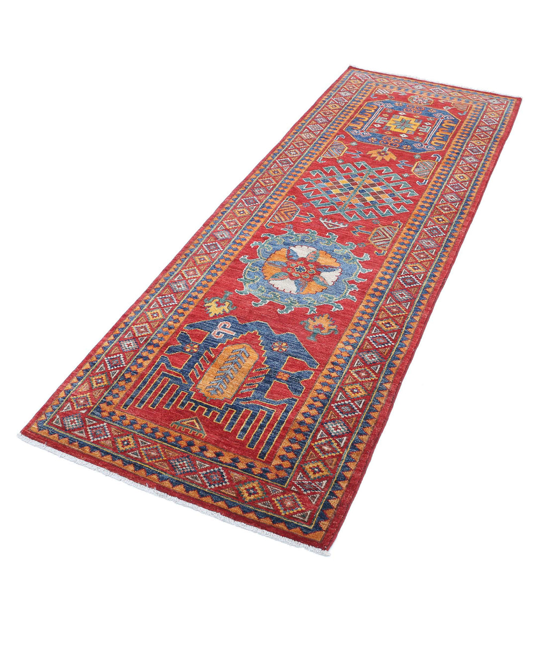 Hand Knotted Nomadic Caucasian Humna Wool Rug - 2'8'' x 7'10'' 2'8'' x 7'10'' (80 X 235) / Red / Gold