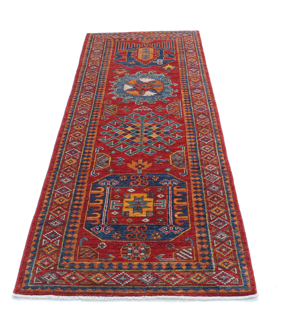 Hand Knotted Nomadic Caucasian Humna Wool Rug - 2'8'' x 7'10'' 2'8'' x 7'10'' (80 X 235) / Red / Gold