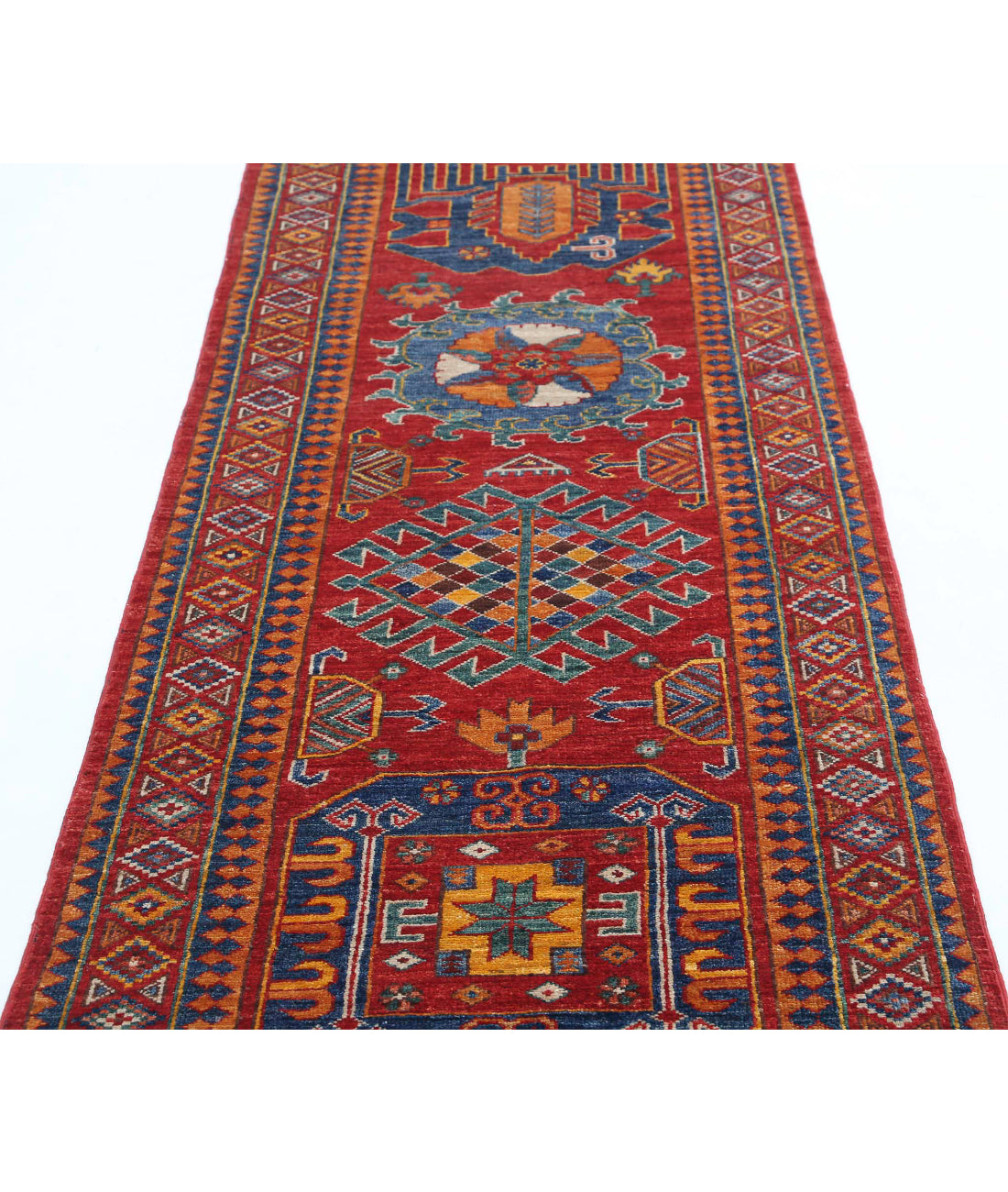 Hand Knotted Nomadic Caucasian Humna Wool Rug - 2'8'' x 7'10'' 2'8'' x 7'10'' (80 X 235) / Red / Gold