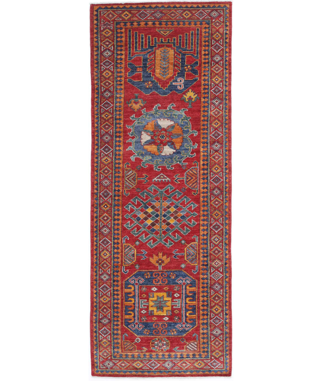 Hand Knotted Nomadic Caucasian Humna Wool Rug - 2&#39;8&#39;&#39; x 7&#39;10&#39;&#39; 2&#39;8&#39;&#39; x 7&#39;10&#39;&#39; (80 X 235) / Red / Gold