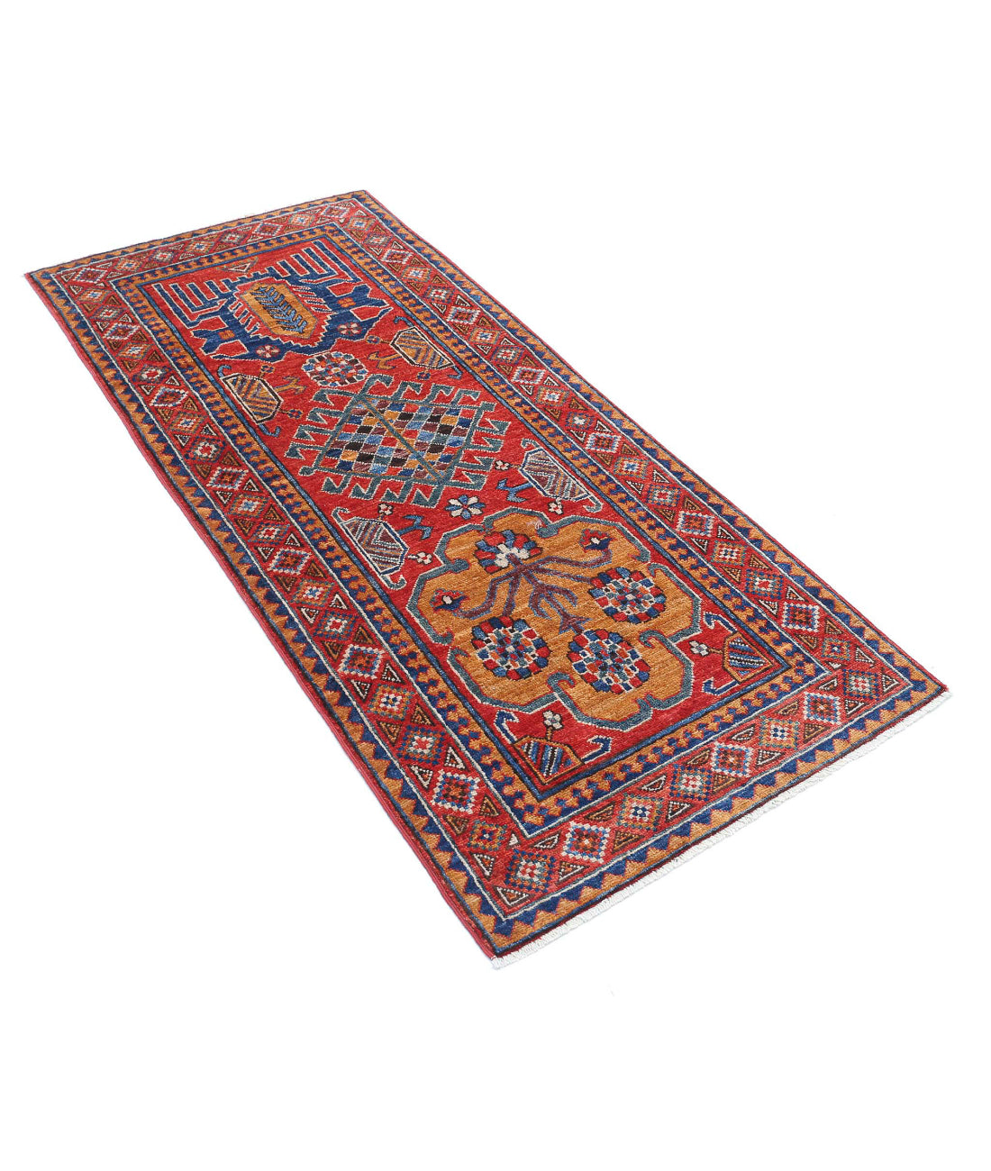 Hand Knotted Nomadic Caucasian Humna Wool Rug - 2'8'' x 5'10'' 2'8'' x 5'10'' (80 X 175) / Red / Taupe