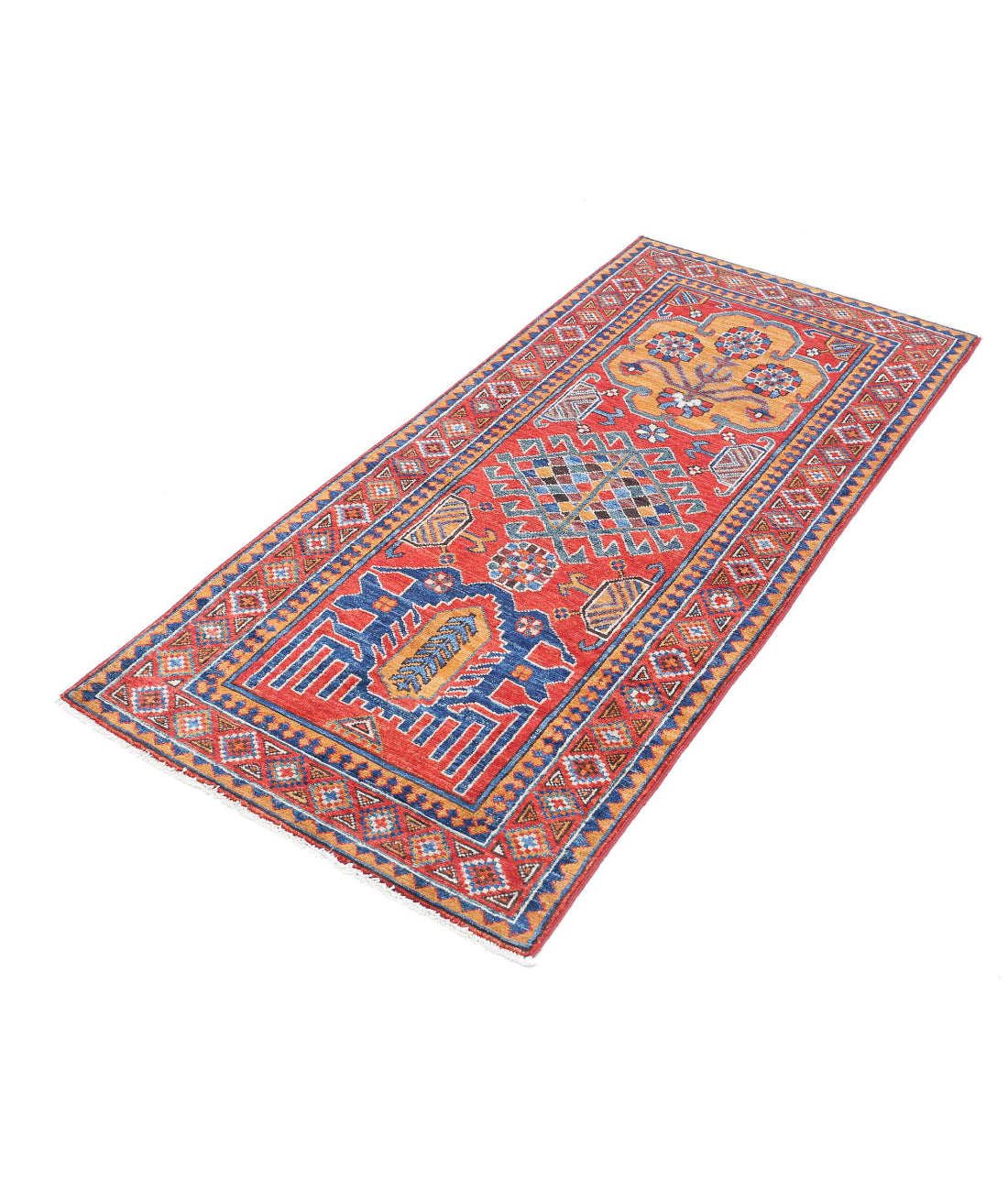 Hand Knotted Nomadic Caucasian Humna Wool Rug - 2'8'' x 5'10'' 2'8'' x 5'10'' (80 X 175) / Red / Taupe