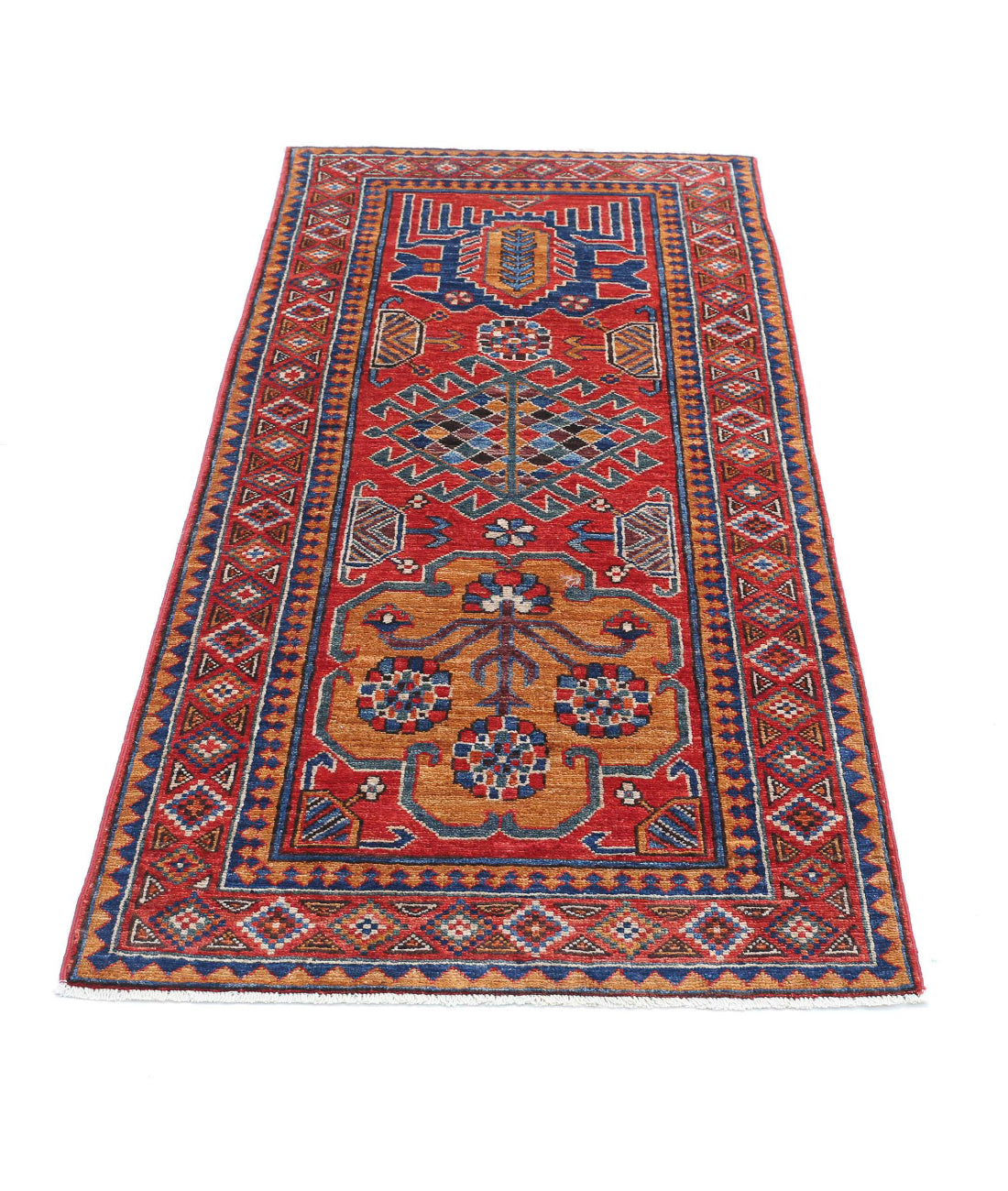 Hand Knotted Nomadic Caucasian Humna Wool Rug - 2'8'' x 5'10'' 2'8'' x 5'10'' (80 X 175) / Red / Taupe