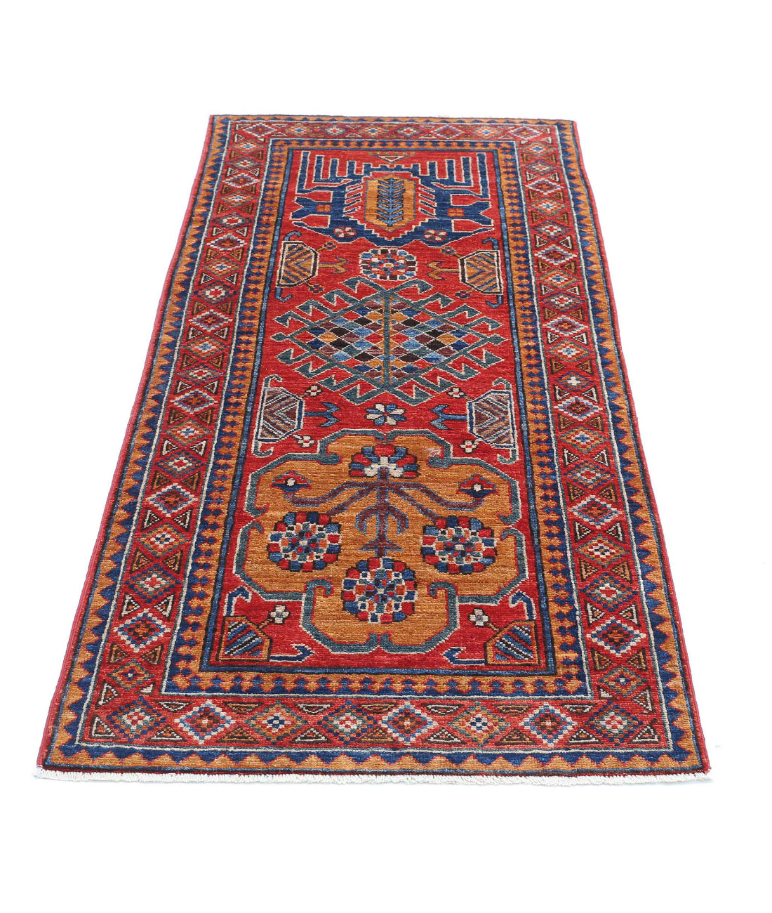 Hand Knotted Nomadic Caucasian Humna Wool Rug - 2'8'' x 5'10'' 2'8'' x 5'10'' (80 X 175) / Red / Taupe