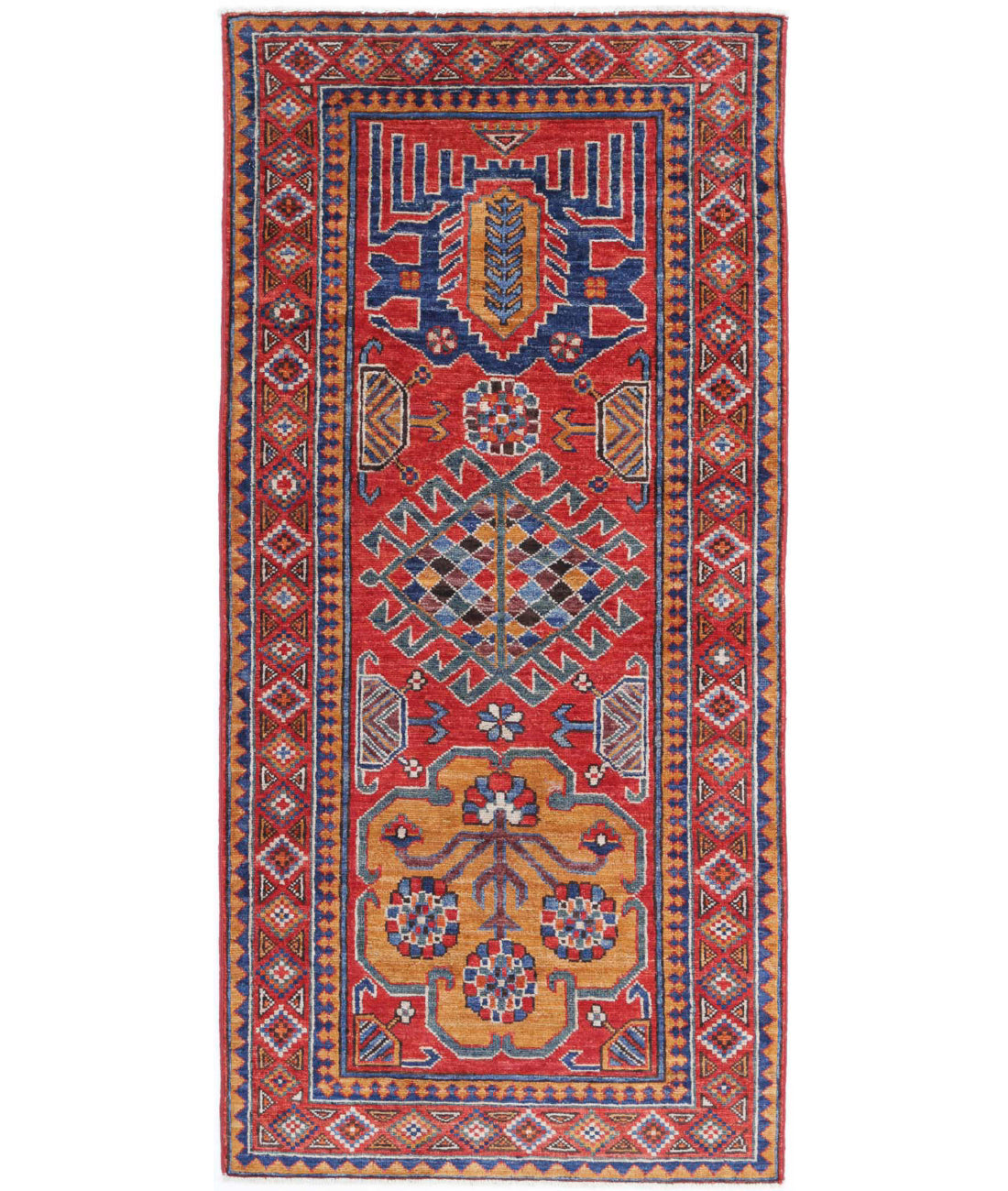 Hand Knotted Nomadic Caucasian Humna Wool Rug - 2&#39;8&#39;&#39; x 5&#39;10&#39;&#39; 2&#39;8&#39;&#39; x 5&#39;10&#39;&#39; (80 X 175) / Red / Taupe