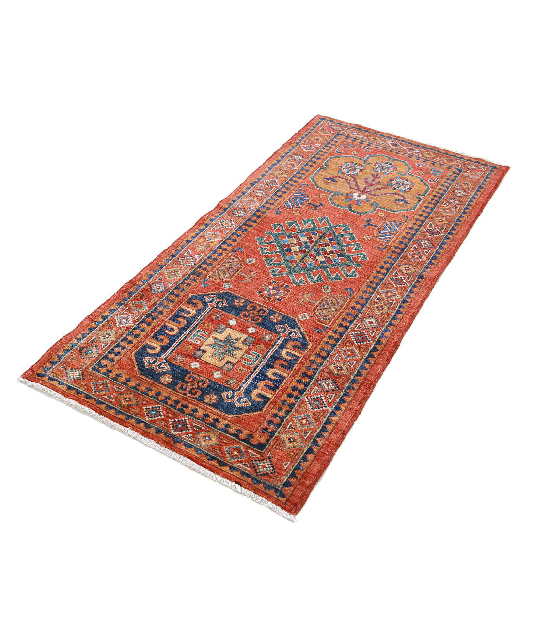 Hand Knotted Nomadic Caucasian Humna Wool Rug - 2'8'' x 5'9'' 2'8'' x 5'9'' (80 X 173) / Rust / Gold