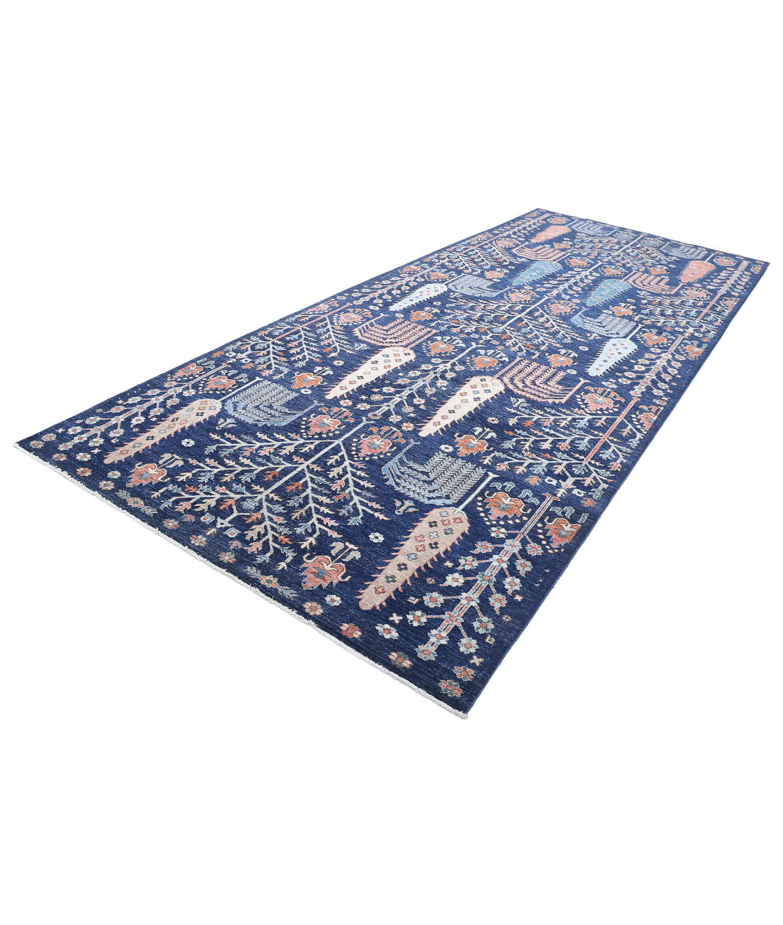 Hand Knotted Bakshaish Wool Rug - 6'2'' x 14'8'' 6'2'' x 14'8'' (185 X 440) / Blue / Ivory