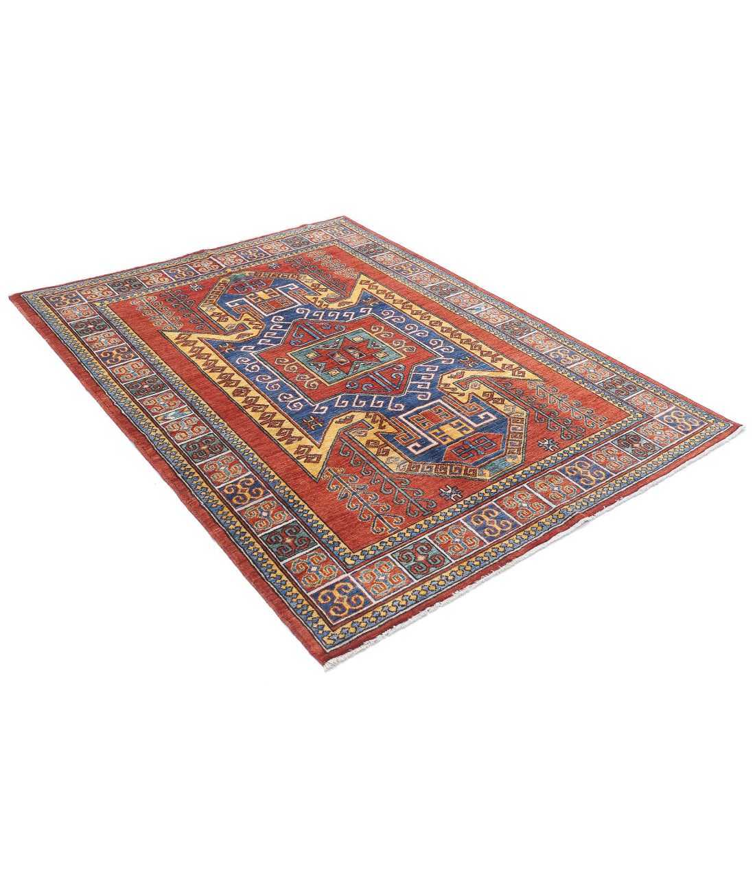 Hand Knotted Nomadic Caucasian Humna Wool Rug - 4'10'' x 6'7'' 4'10'' x 6'7'' (145 X 198) / Red / Multi